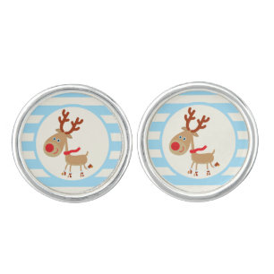 the Red Nosed Reindeer; Blue Stripes Cufflinks