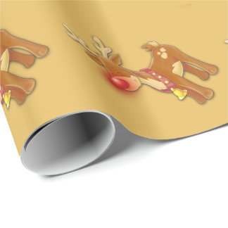 the Red Nosed Reindeer Gold Wrapping Paper