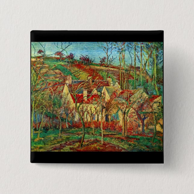The red roofs by Camille Pissarro Pinback Button (Front)