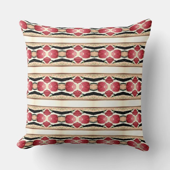 The Red Rose Buds in Linear Pattern Design Throw Pillow (Front)