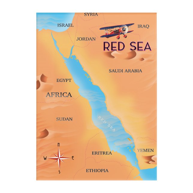The Red Sea Travel Map Acrylic Print (Front)