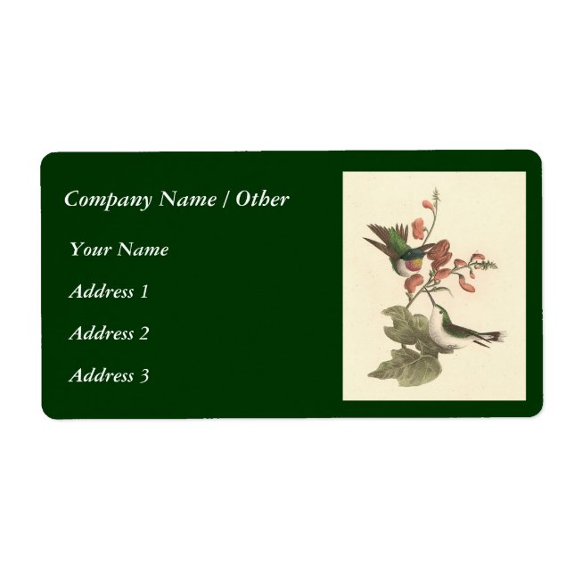 The Red-throated or Ruby-throated Hummingbird Label (Front)