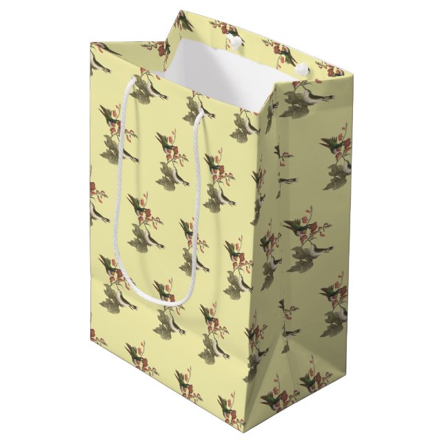 The Red-throated or Ruby-throated Hummingbird Medium Gift Bag (Front Angled)