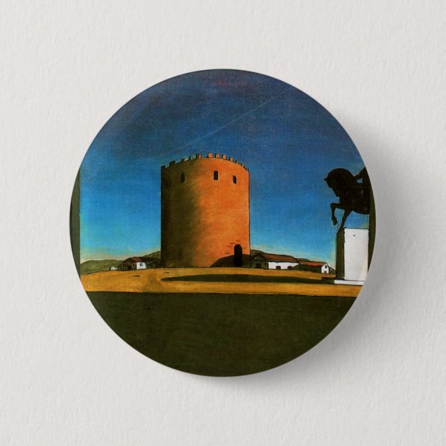 The red tower by Giorgio de Chirico 1913 Pinback Button (Front)