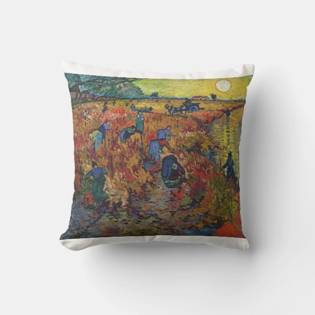The Red Vineyard 1888 by Vincent van Gogh Throw Pillow (Front)