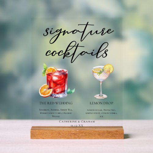 The Red Wedding Lemon Drop Signature Cocktails Acrylic Sign