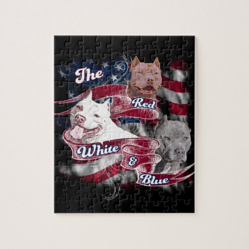 The Red White  Blue Pitbull Dogs Jigsaw Puzzle