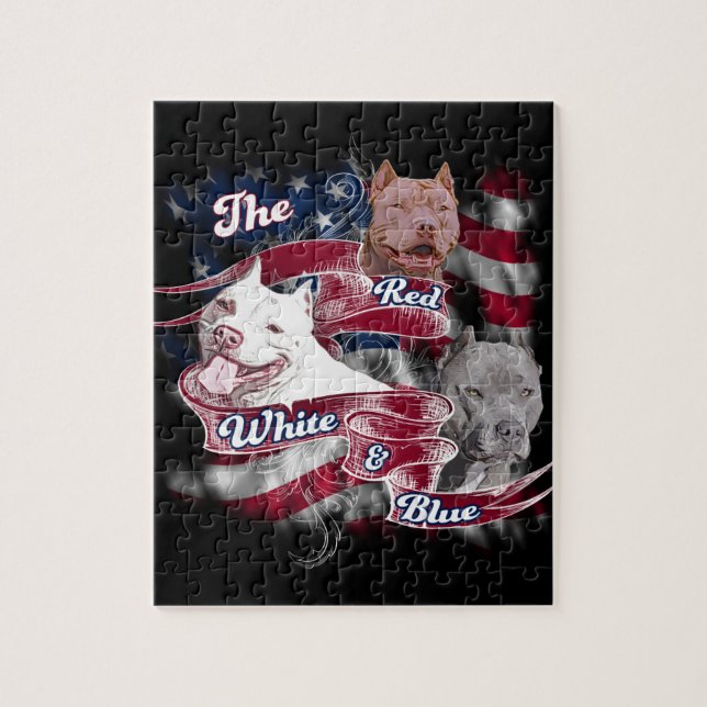 The Red, White & Blue Pitbull Dogs Jigsaw Puzzle (Vertical)