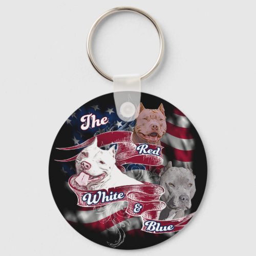 The Red White  Blue Pitbull Dogs Keychain