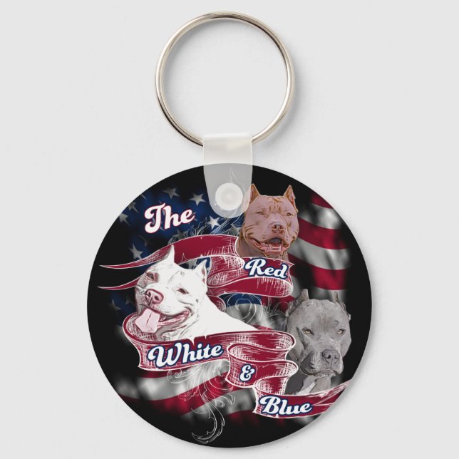 The Red, White & Blue Pitbull Dogs Keychain (Front)