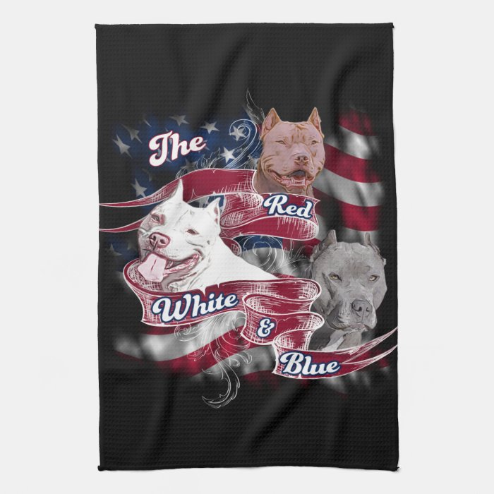 The Red, White & Blue Pitbull Dogs Kitchen Towel