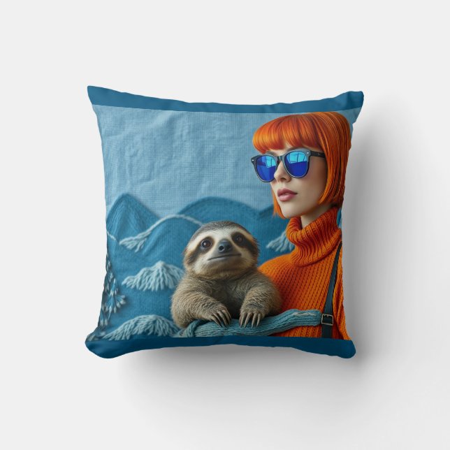 The Redhead and the sloth Throw Pillow (Front)