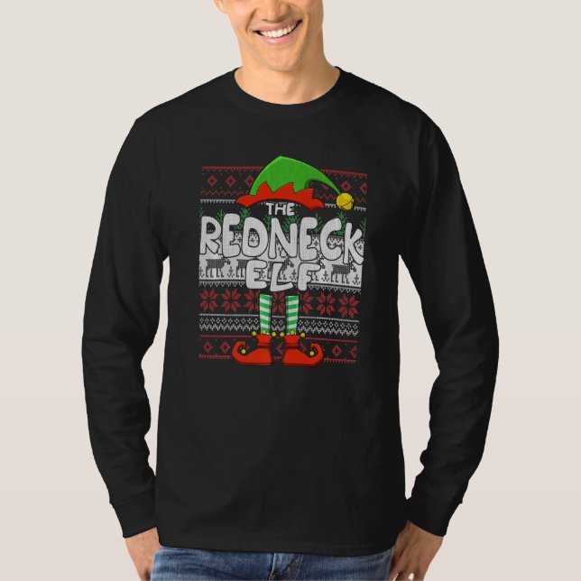 The Redneck Elf Matching Family Ugly Christmas T-Shirt (Front)