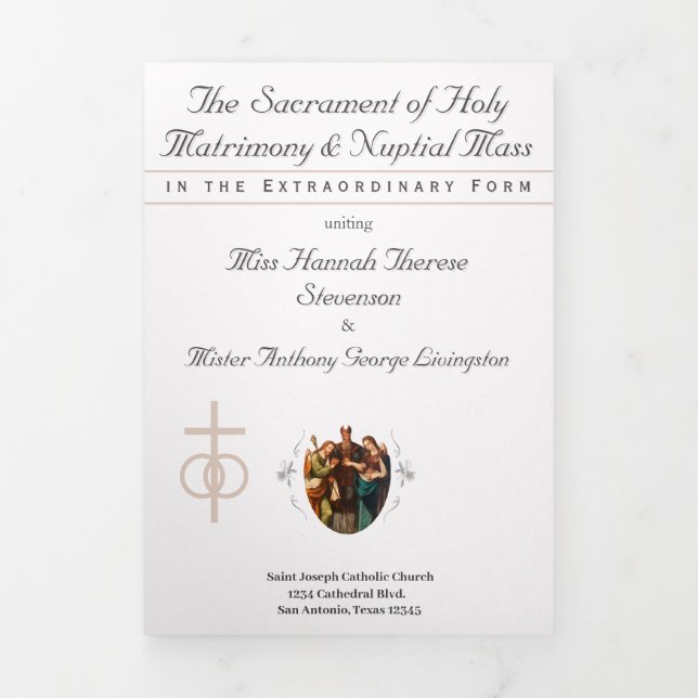 The Refined Catholic Pale Pink Wedding Tri-Fold Program (Cover)