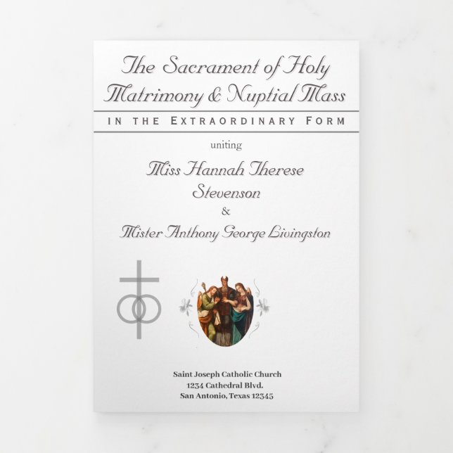The Refined Catholic Silver Wedding Tri-Fold Program (Cover)