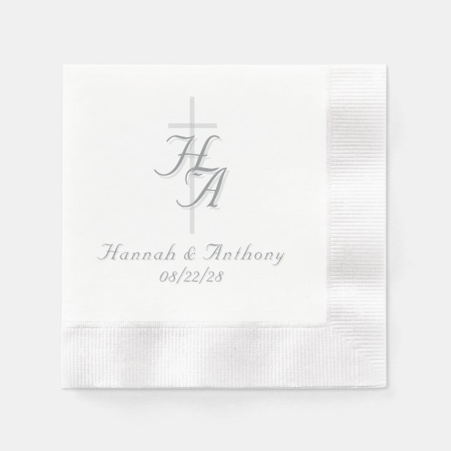 The Refined Catholic Silver & White Wedding Napkins (Front)