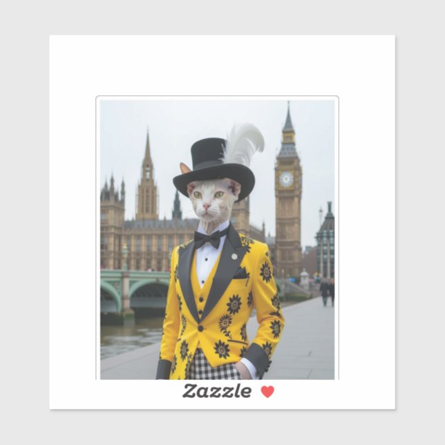 The Regal Sphynx in his dashing suit at Parliament Sticker (Sheet)