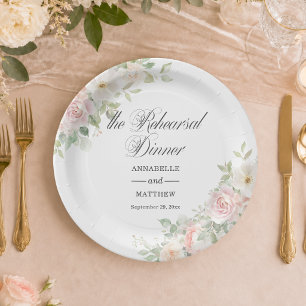 The Rehearsal Dinner Soft Blush Roses Wedding Paper Plates