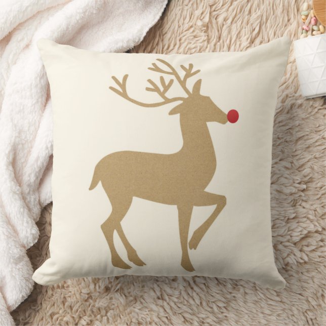 The Reindeer Rustic Red Nose Holiday Throw Pillow (Blanket)