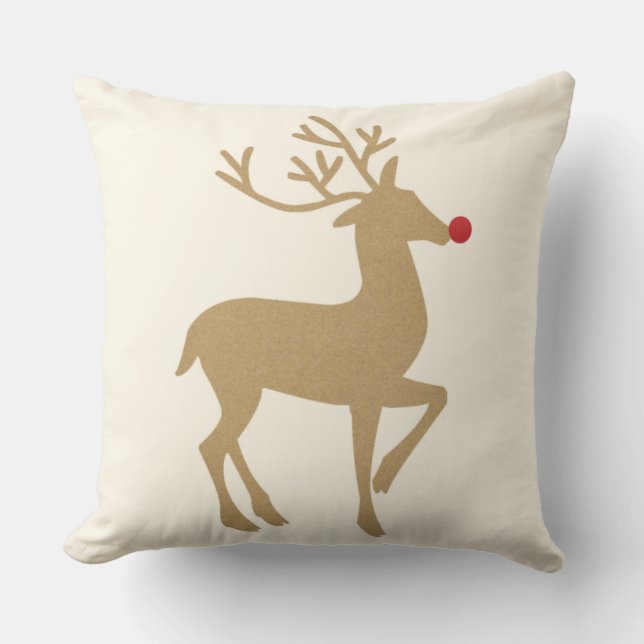 The Reindeer Rustic Red Nose Holiday Throw Pillow (Front)