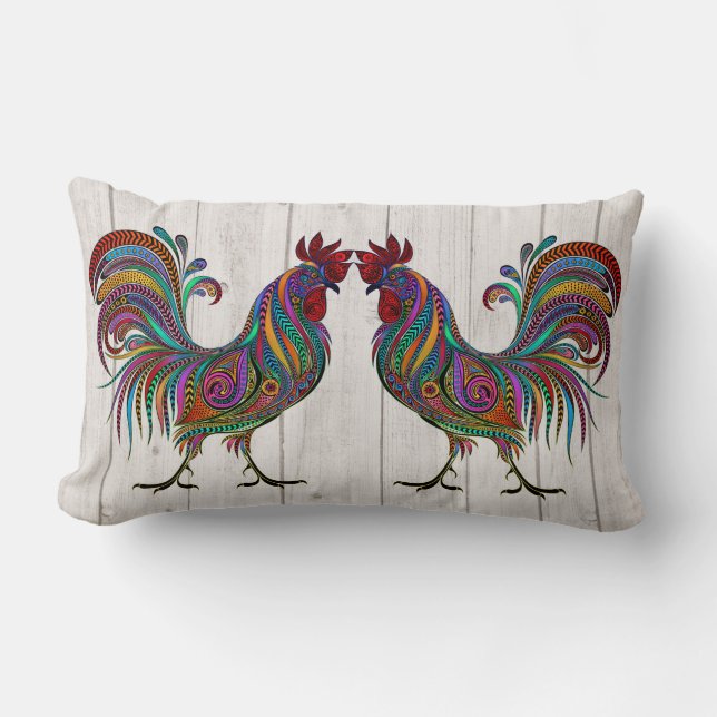 The Resplendent Rooster Lumbar Pillow - Back #2 (Front)