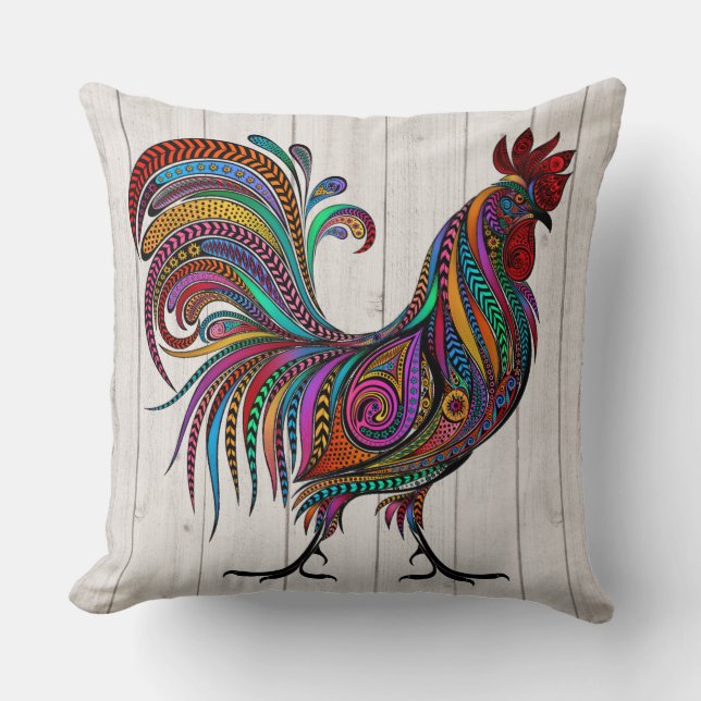 The Resplendent Rooster Pillow #2 See Back (Front)