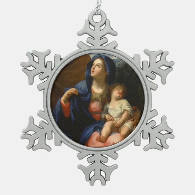 The Rest on the Flight into Egypt Snowflake Pewter Christmas Ornament (Front)