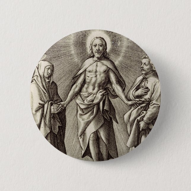 The Retreen Christ stands on a hill  Button (Front)