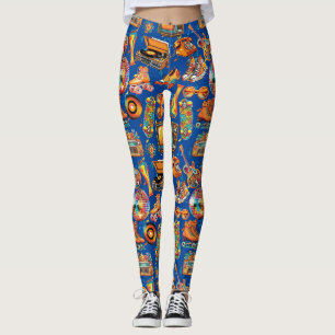 The Retro Beat Patternx4 Blue BG Leggings