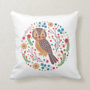 The Retro Horned Owl Throw Pillow