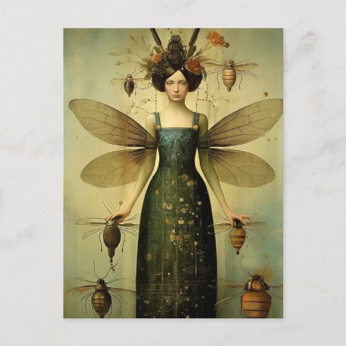 The Retro Insect Lady Creepy Postcard