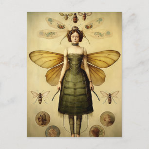 The Retro Insect Lady Creepy Postcard