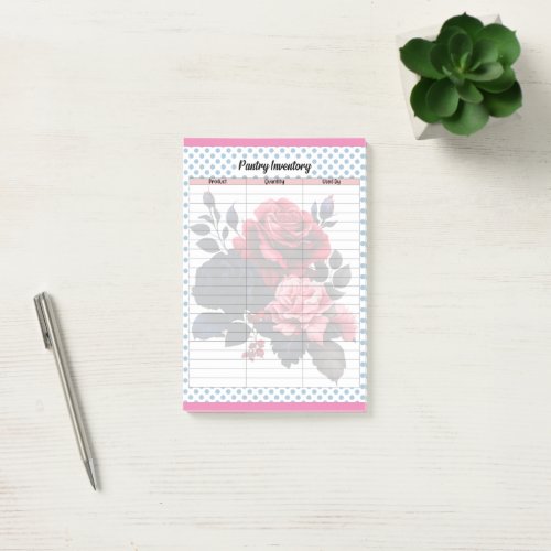 The Retro Pink and Blue Roses Fridge Inventory Lis Post_it Notes