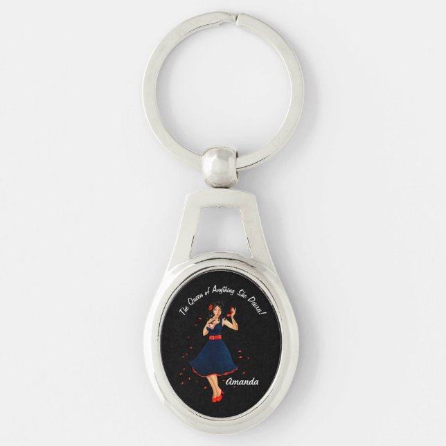 The Retro Queen of Anything She Desires. Editable. Keychain (Front)
