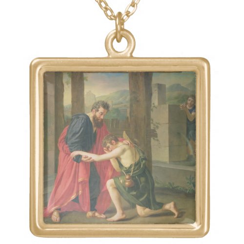 The Return of the Prodigal Son 1823 oil in canva Gold Plated Necklace