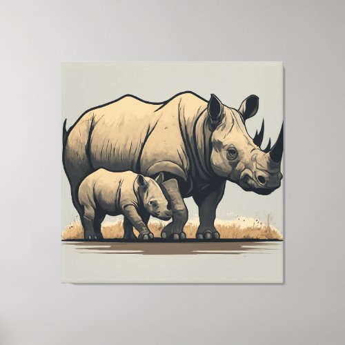 The Rhino and Its Calf  Canvas Print