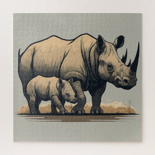 The Rhino and Its Calf  Jigsaw Puzzle