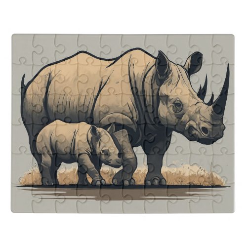 The Rhino and Its Calf  Jigsaw Puzzle