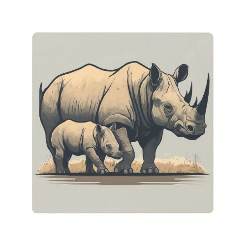 The Rhino and Its Calf  Metal Print