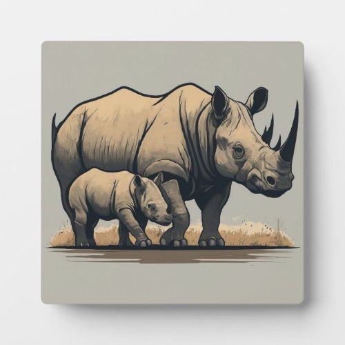 The Rhino and Its Calf  Plaque