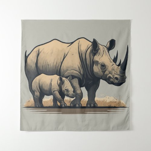 The Rhino and Its Calf  Tapestry