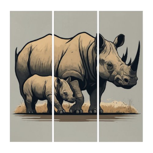 The Rhino and Its Calf  Triptych
