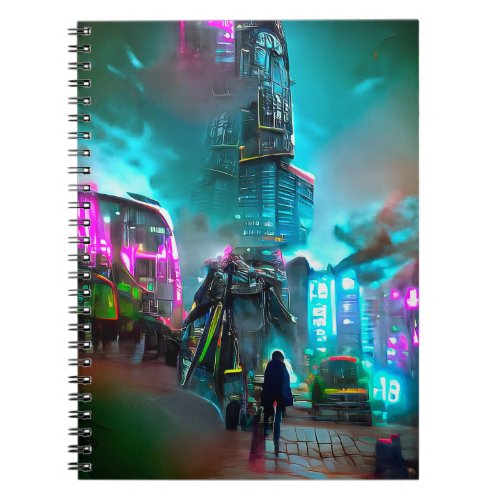The Rider _ Cyberpunk Cityscape at Night Notebook