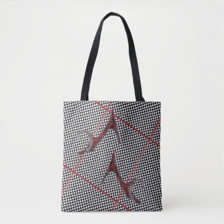 The Right Shoes Black And White Checked Tote Bag