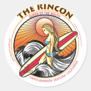 THE RINCON CALIFORNIA SURFING CLASSIC ROUND STICKER