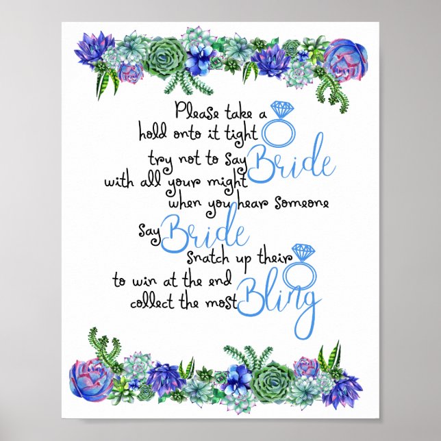 The Ring Game Succulent Bridal Shower Game Poster (Front)