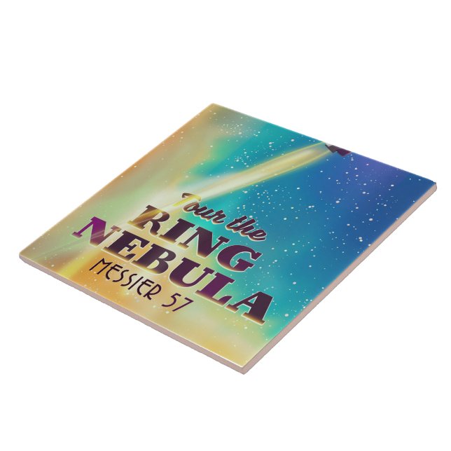 The Ring Nebula (Messier 57) Space travel poster. Ceramic Tile (Side)