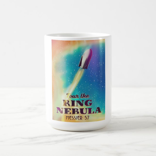The Ring Nebula (Messier 57) Space travel poster. Coffee Mug (Center)