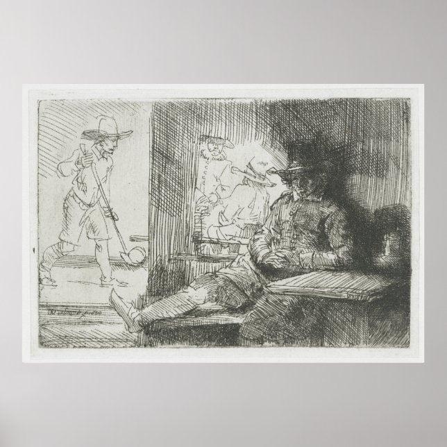 The Ringball Player - Rembrandt Etching Golf Print (Front)