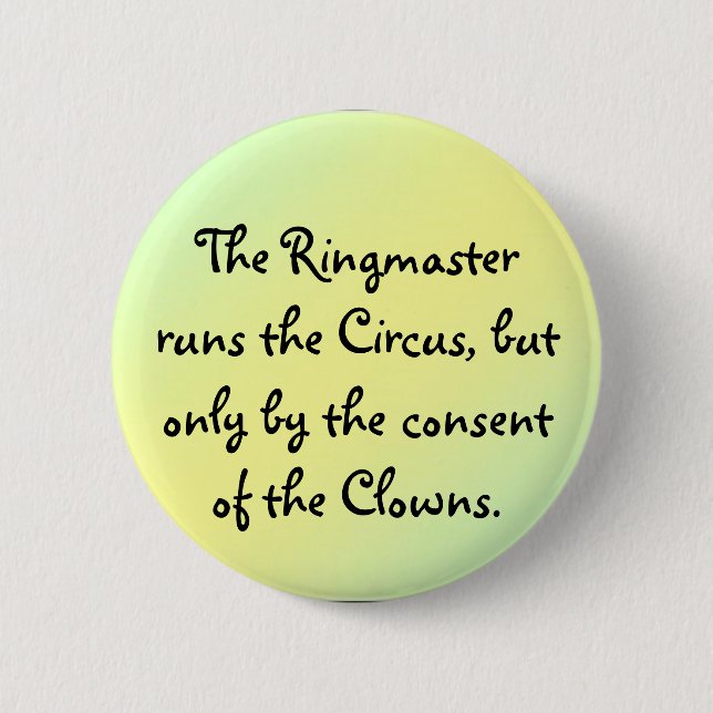 The Ringmaster runs the Circus Pinback Button (Front)
